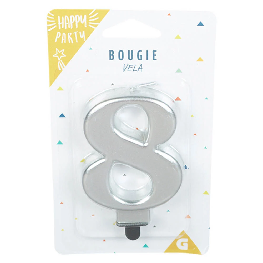 Bougie anniversaire chiffre 8 mat argenté
