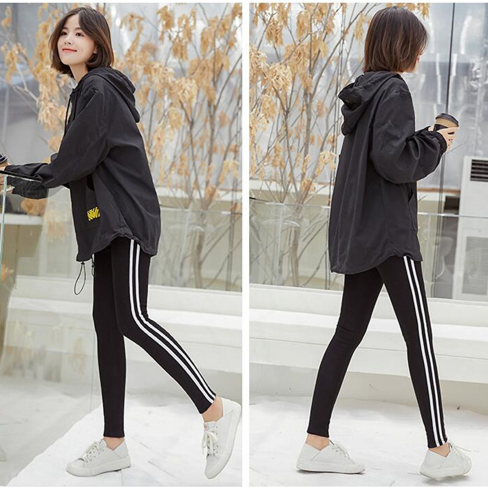 Warme Damen Winter Leggings Plüsch gefüttert mit Streifen (One Size) - Schwarz