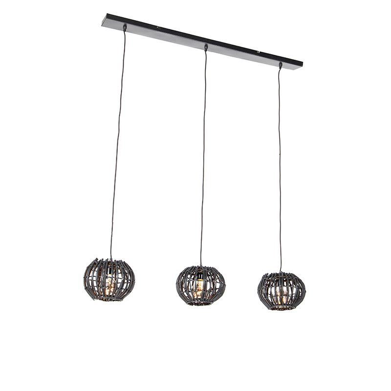 Landelijke hanglamp zwart langwerpig 3-lichts - Canna