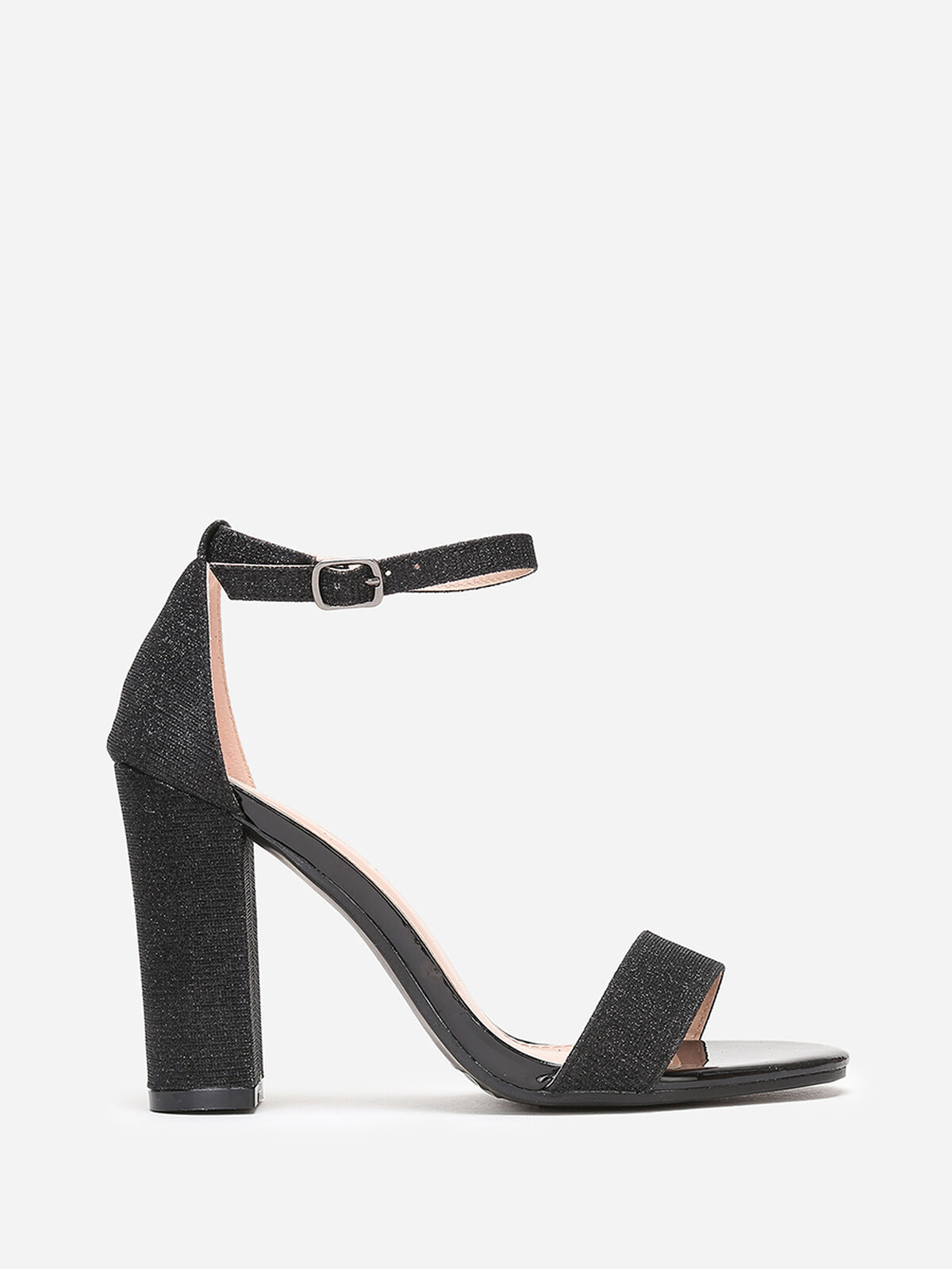 Sandales vernies en tissu pailleté- Noir