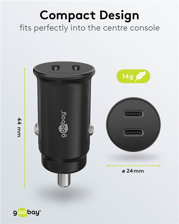 (30W) Dual USB C Auto KFZ Ladegerät Schnellladegerät für Zigarettenanzünder Power Delivery (59705) - Schwarz