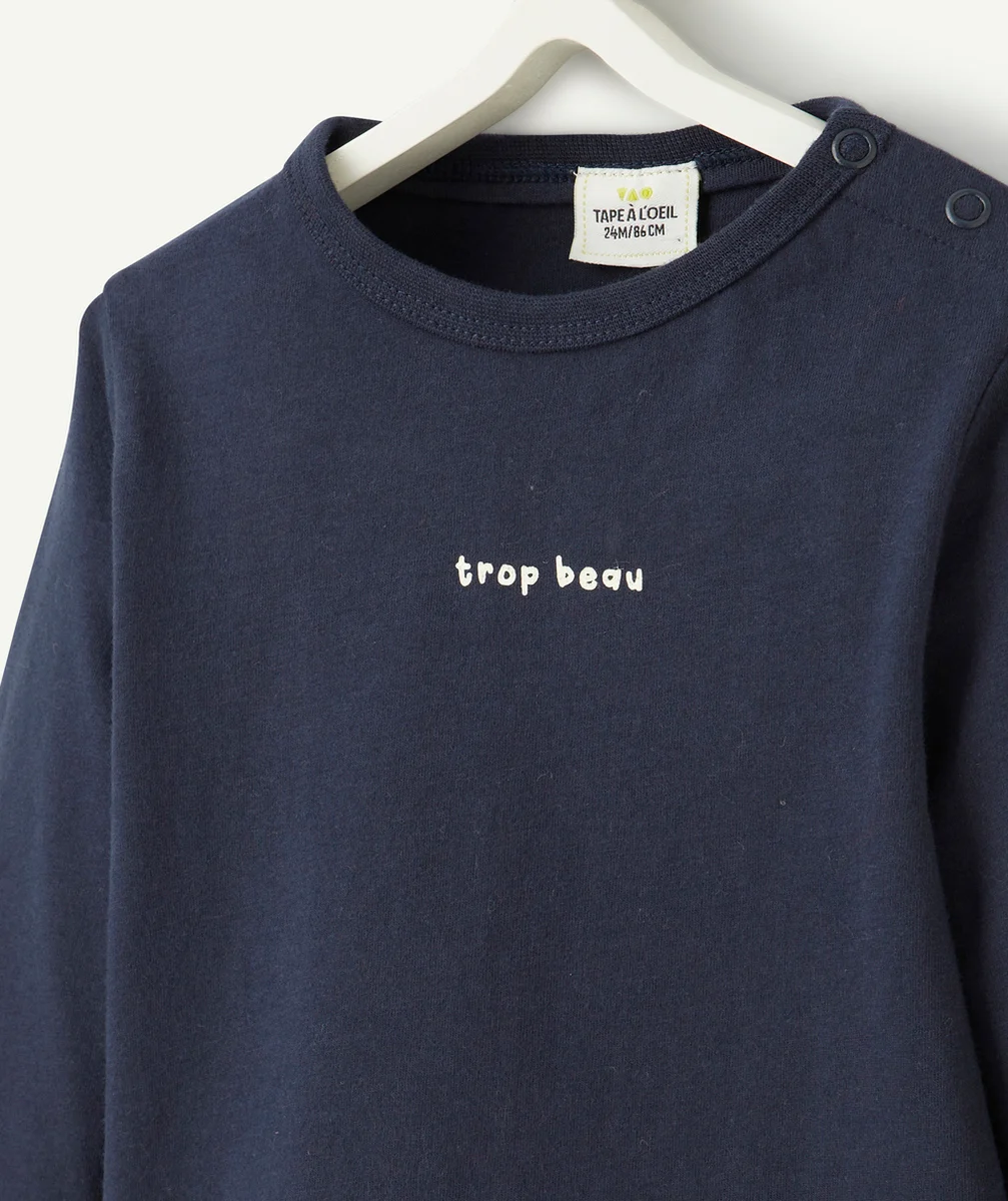 T-SHIRT BÉBÉ GARÇON BLEU MARINE EN COTON BIO ET MESSAGE BLANC