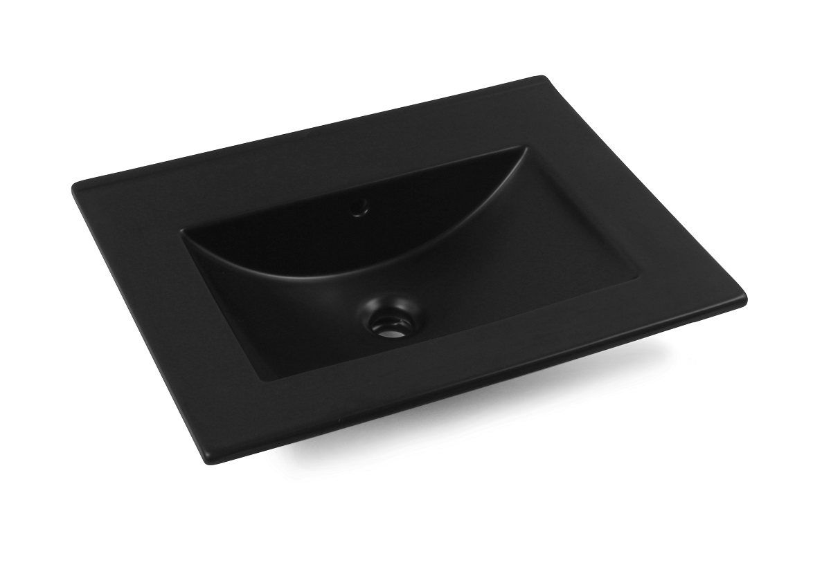 Fontana Rovigo badmeubel 60cm kasteel bruin met zwarte wastafel zonder kraangat en spiegel met verlichting