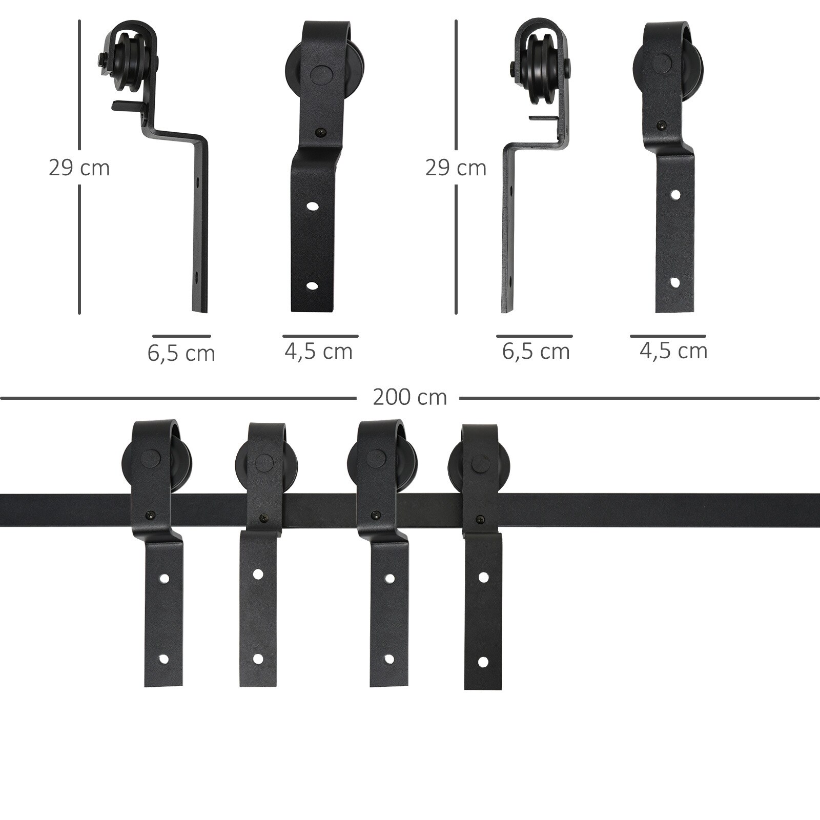 HOMCOM Schiebetürsystem mit Aufhängung für eine Tür schwarz 200 x 0,6 x 4 cm (BxTxH)
