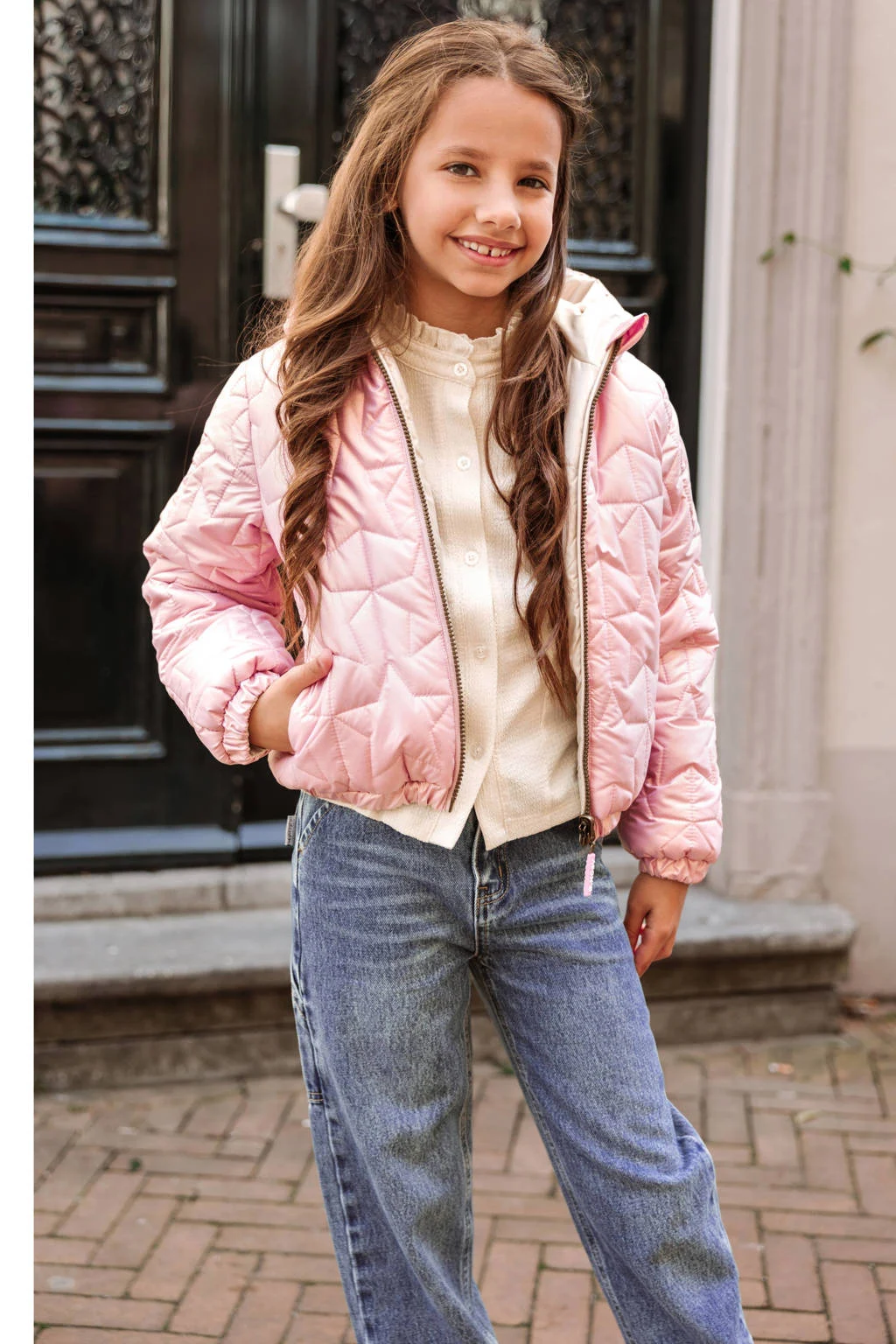 B.Nosy reversible jas winter roze/wit