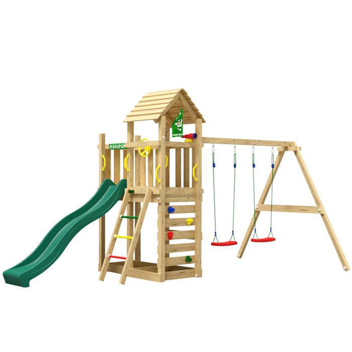 Jungle Gym Safari legetårn m/grøn rutsjebane & gynger grøn
