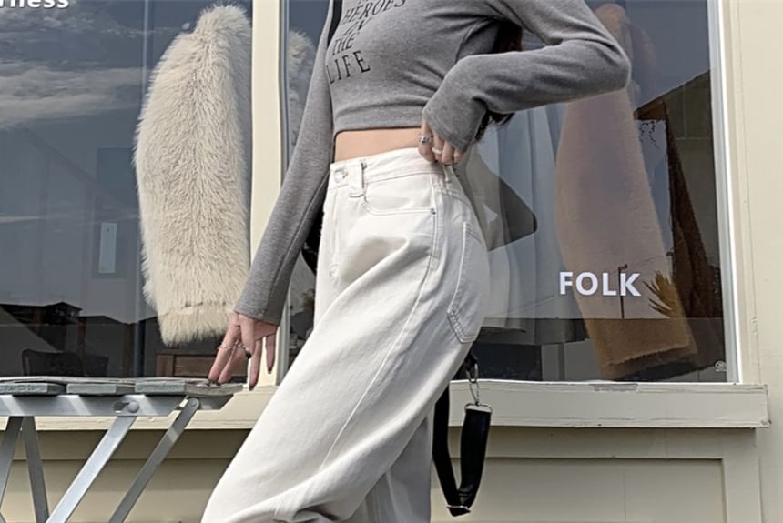 Duwnie - Cropped jeans met hoge taille en wijde pijpen
