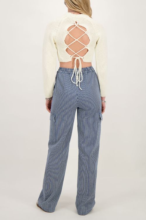 Blauw gestreepte cargo wide leg broek