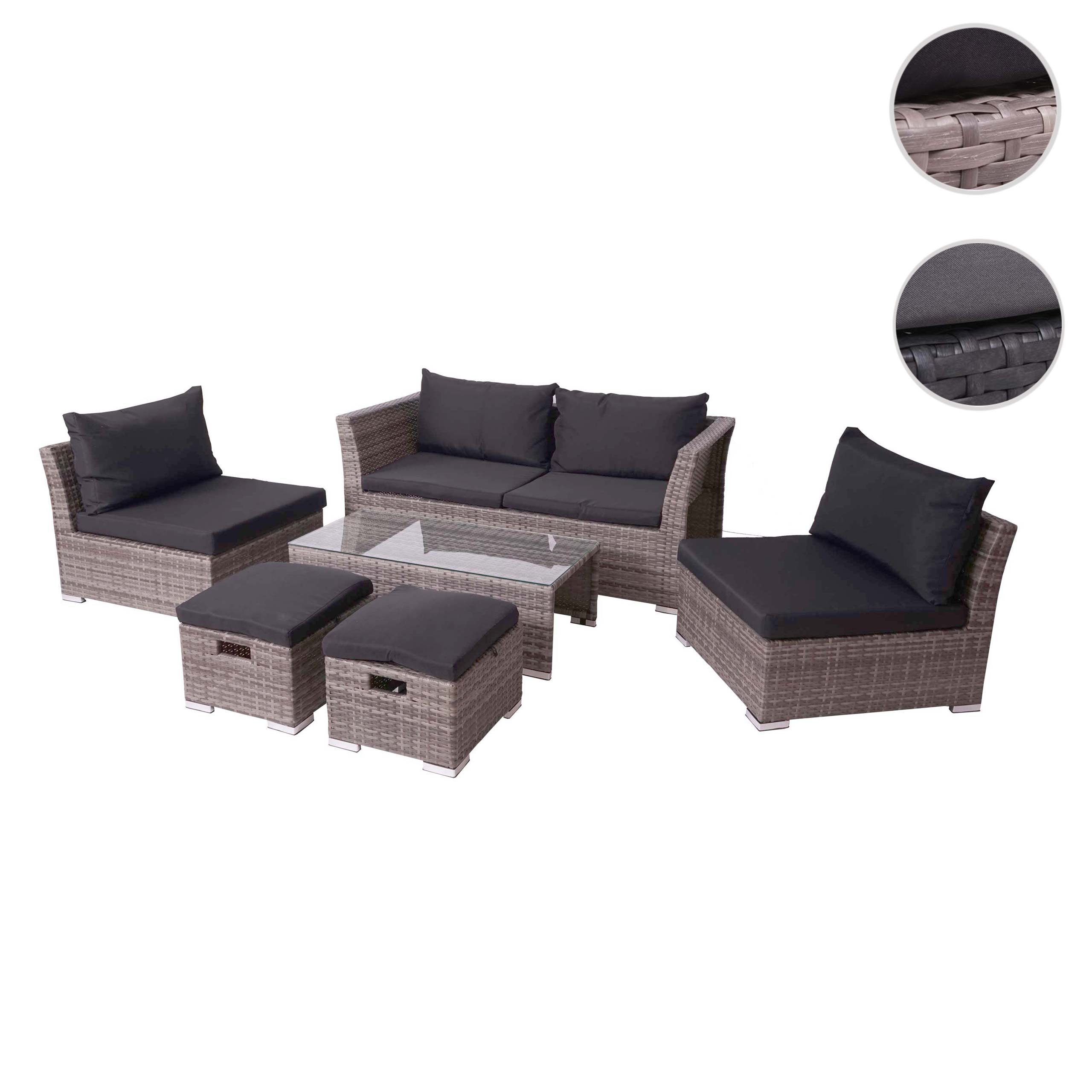 Poly-Rattan Garnitur MCW-J36, Balkon-/Garten-/Lounge-Set Sitzgruppe Sofa ~ grau, Kissen schwarz