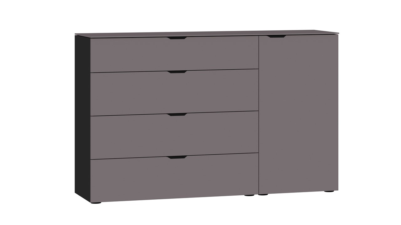 Commode Switchline 4 laden en 1 deur novazwart/glas donkergrijs