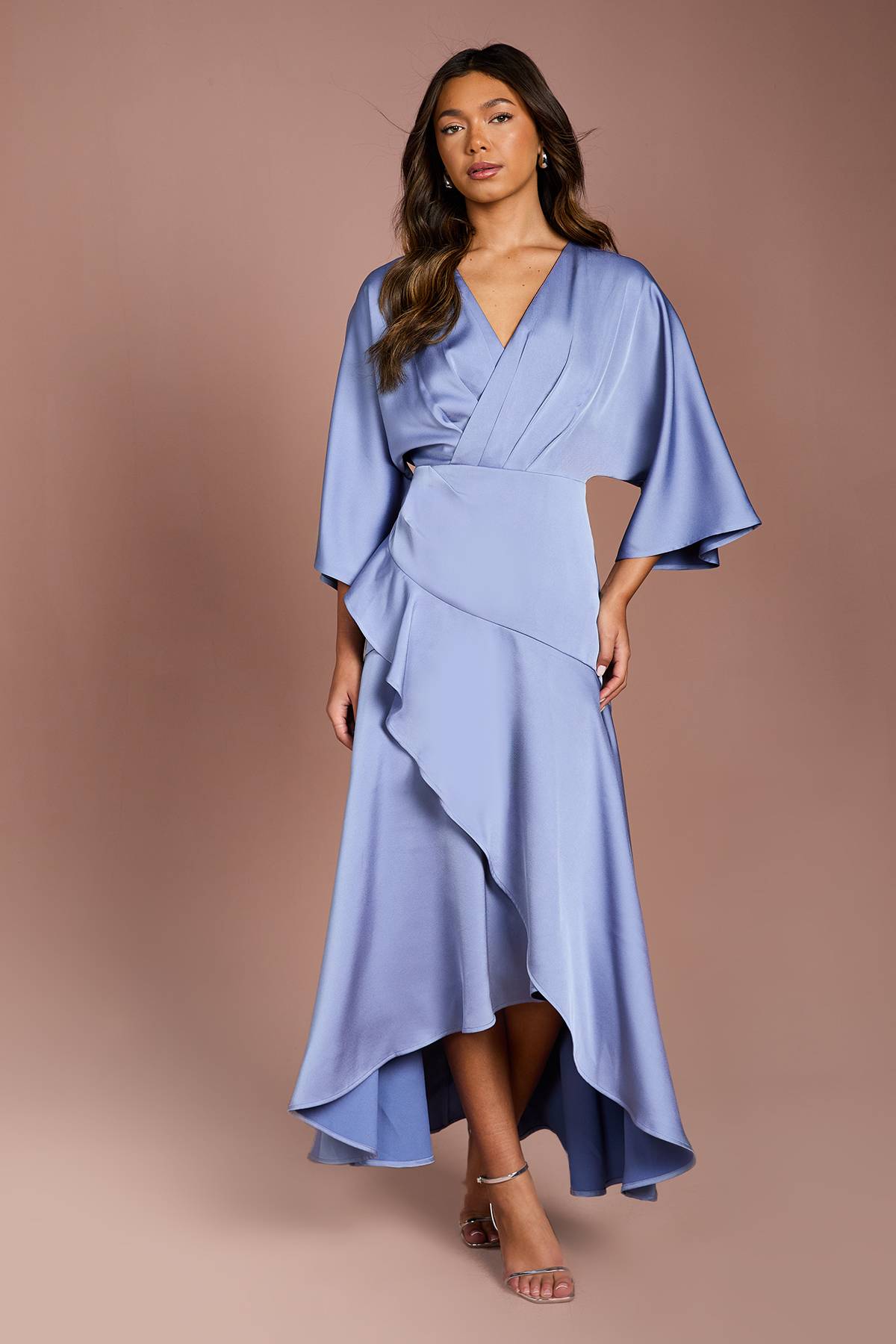 Coast Robe Midi Portefeuille à Volants en Crêpe Satiné