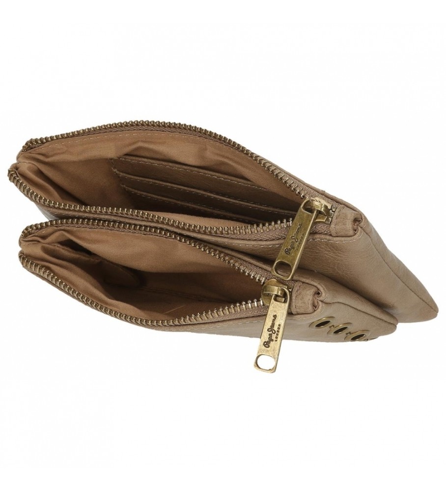 Carteira Pepe Jeans Camper Stone, dois compartimentos, bege