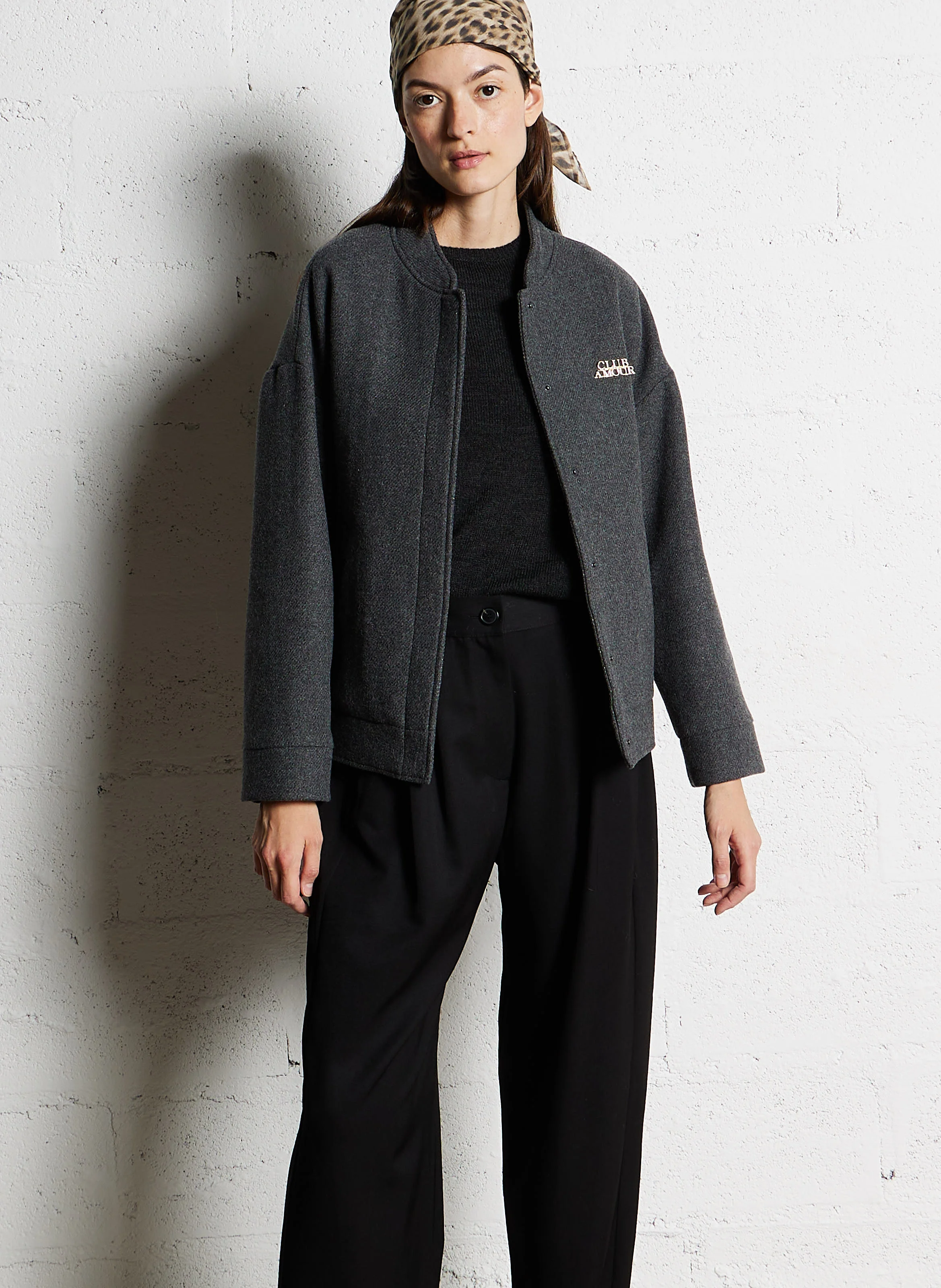 Blouson col teddy en laine mélangée | Gris