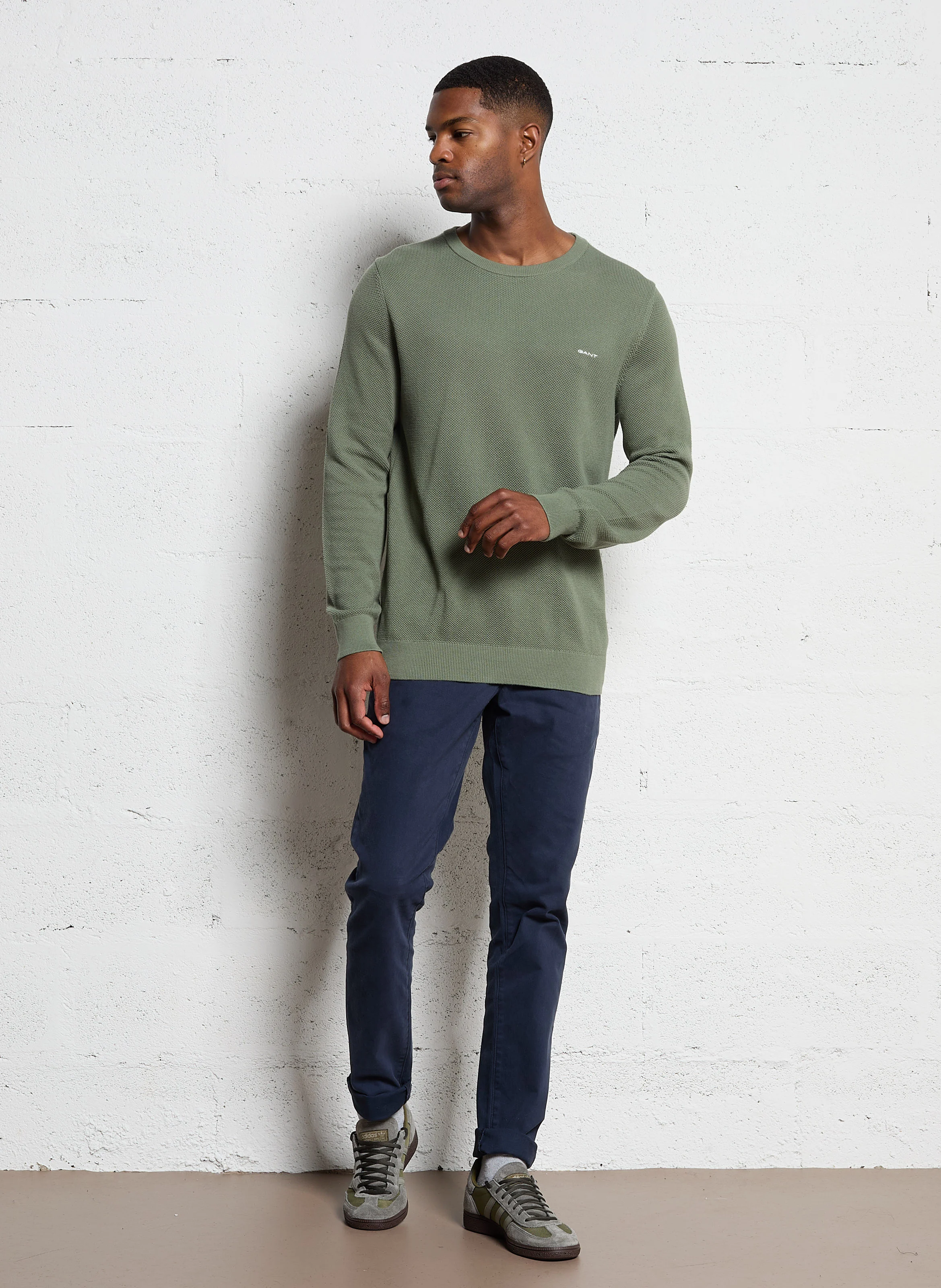 Pull droit col rond en coton | Vert