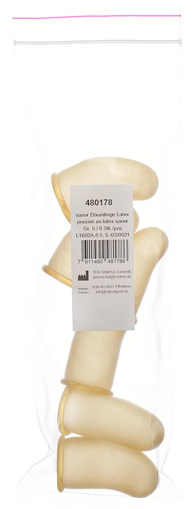 SANOR Däumling Latex<br>6 Stück, Beutel, Gr5