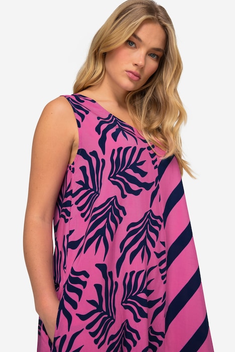 Kleid, A-Line, Print-Mix, V-Ausschnitt, ärmellos