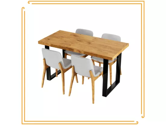 Table de cuisine pour salle à manger Loft en chêne Lancelot avec pieds noirs