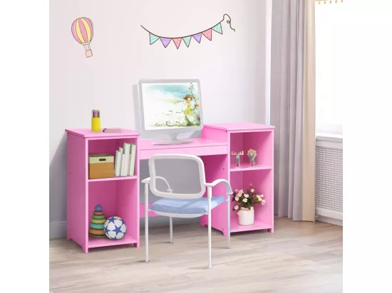 Coiffeuse pour Enfants de 3+ Ans, Ensemble Coiffeuse et Chaise avec Miroir Pliable à Trois Volets, 3 Tiroirs et 2 Boîte de Rangement, 70 x 34 x 105 cm, Rose