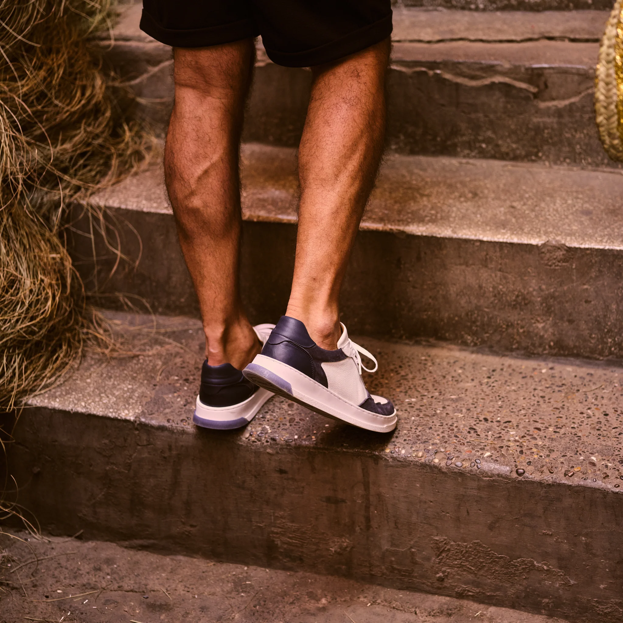 Dutone-Sneakers / Basket en cuir blanc marine