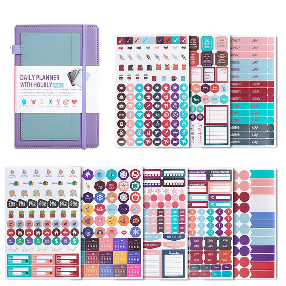 (1T/1S) 21x14cm Hard Cover Tages- und Stundenplaner Schüleragenda Zeitplanungssystem Wochenkalender 2025-2026 inkl. Sticker / Kartenhalter - Violett