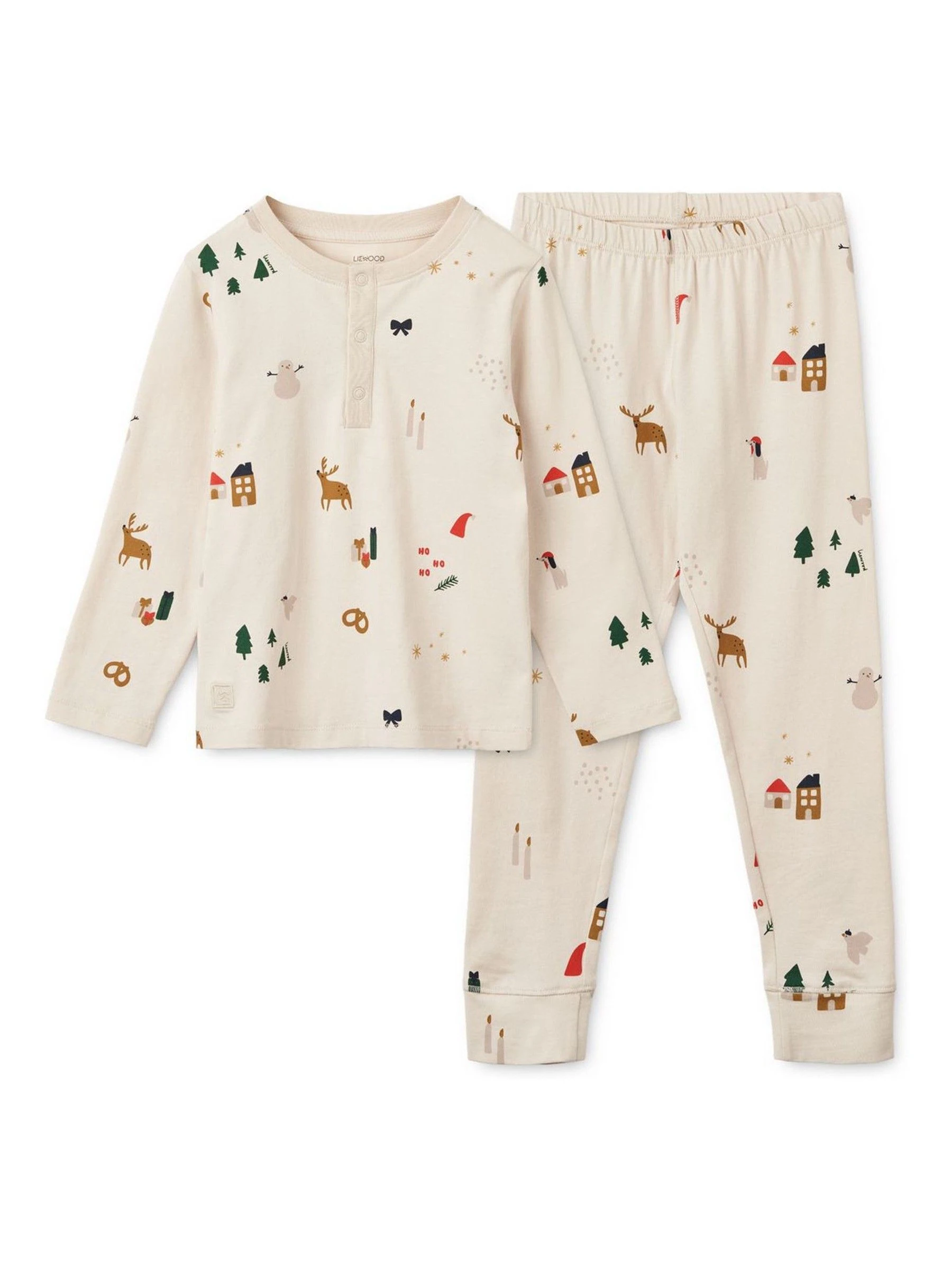 Liewood Crème Wilhelm met print Kerstmis Pyjama's Set