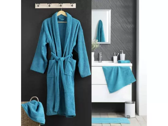 Peignoir confort en tissu éponge - Bleu paon - Taille unique