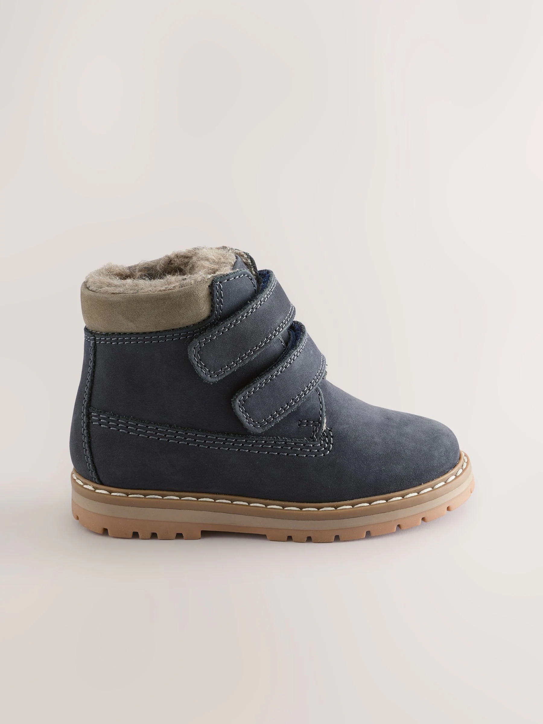 Marineblauw - Leren Thermal gevoerde Thinsulate werklaarzen met klittenbandsluiting