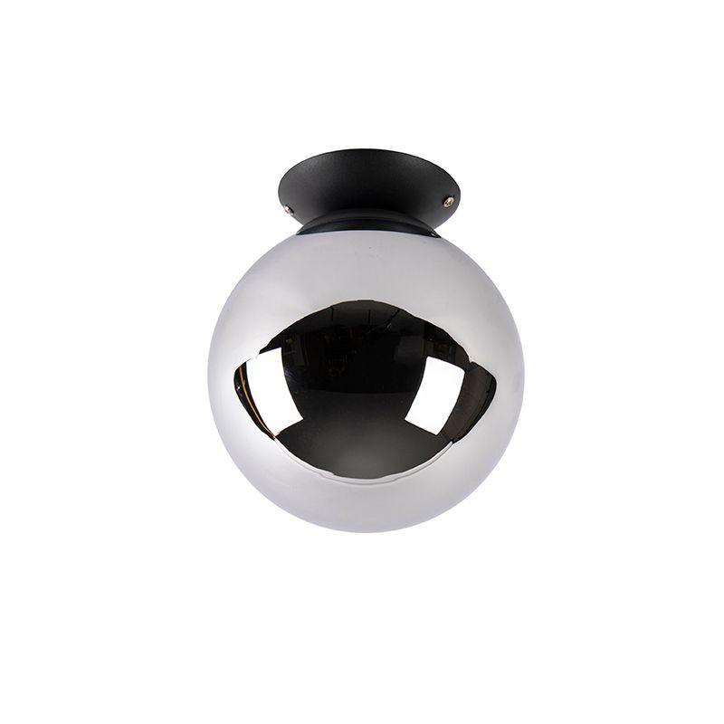 Art deco plafondlamp zwart met smoke glas - Pallon