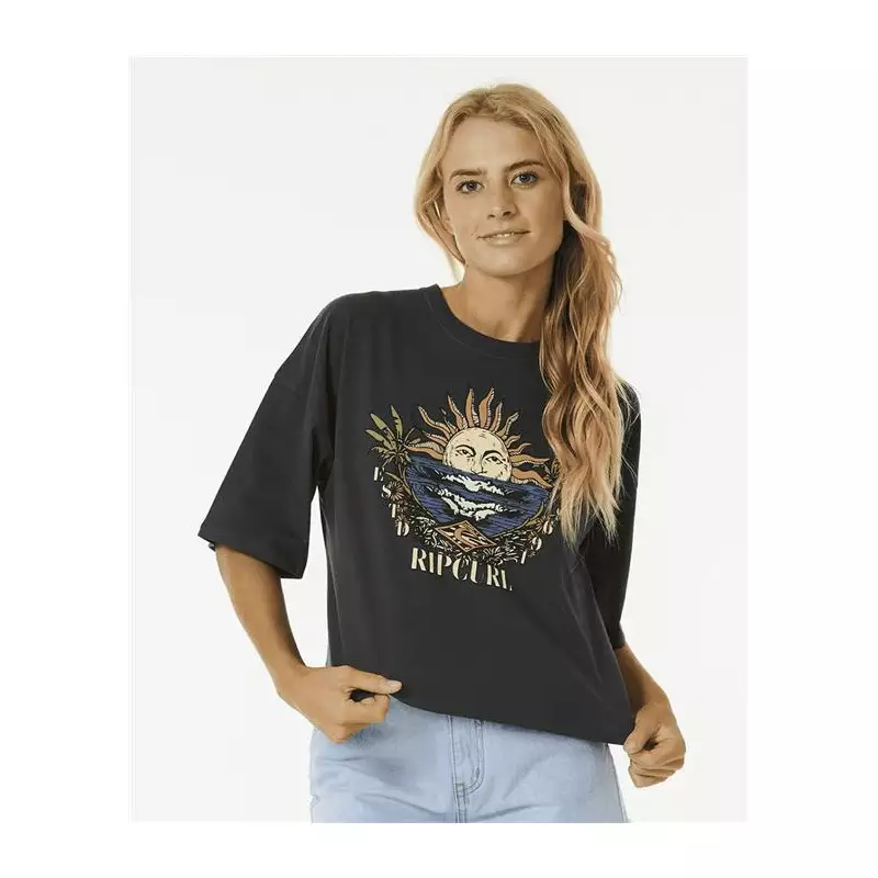 Teeshirt femme RIPCURL Shore Break Heritage Crop Tee Washed Black
