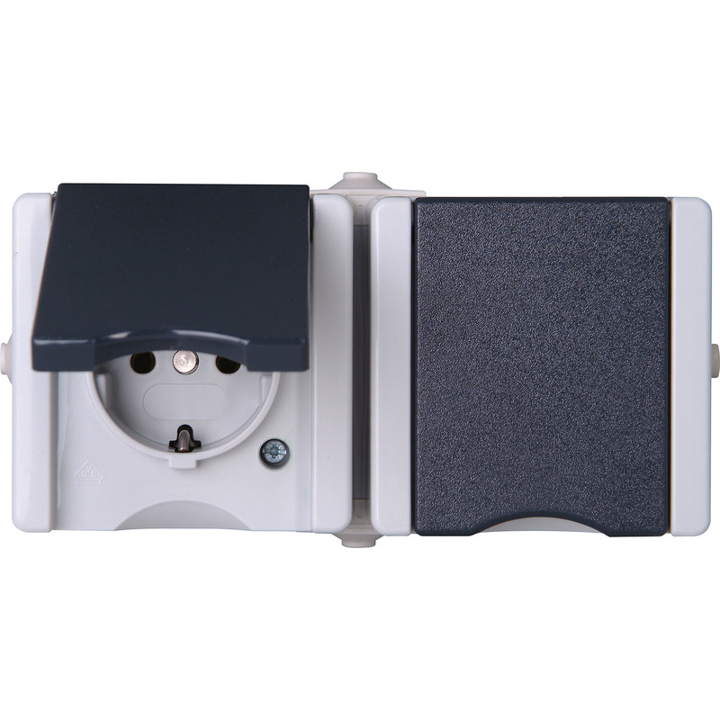 Wandcontactdoos RA dubbel opbouw spatwaterdicht Mat antraciet/wit IP44 horizontaal