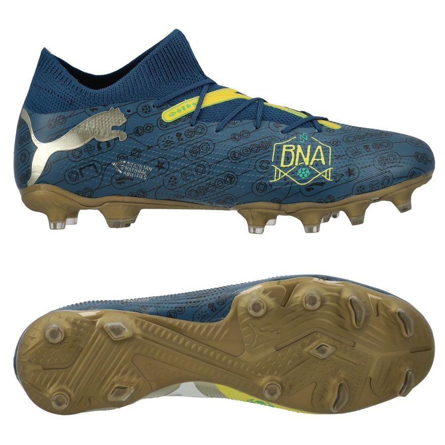 PUMA Future 7 Match FG/AG NJR BNA - Sailing Blue/Marine Blue/Jaune/Grassy Green/Doré ÉDITION LIMITÉE