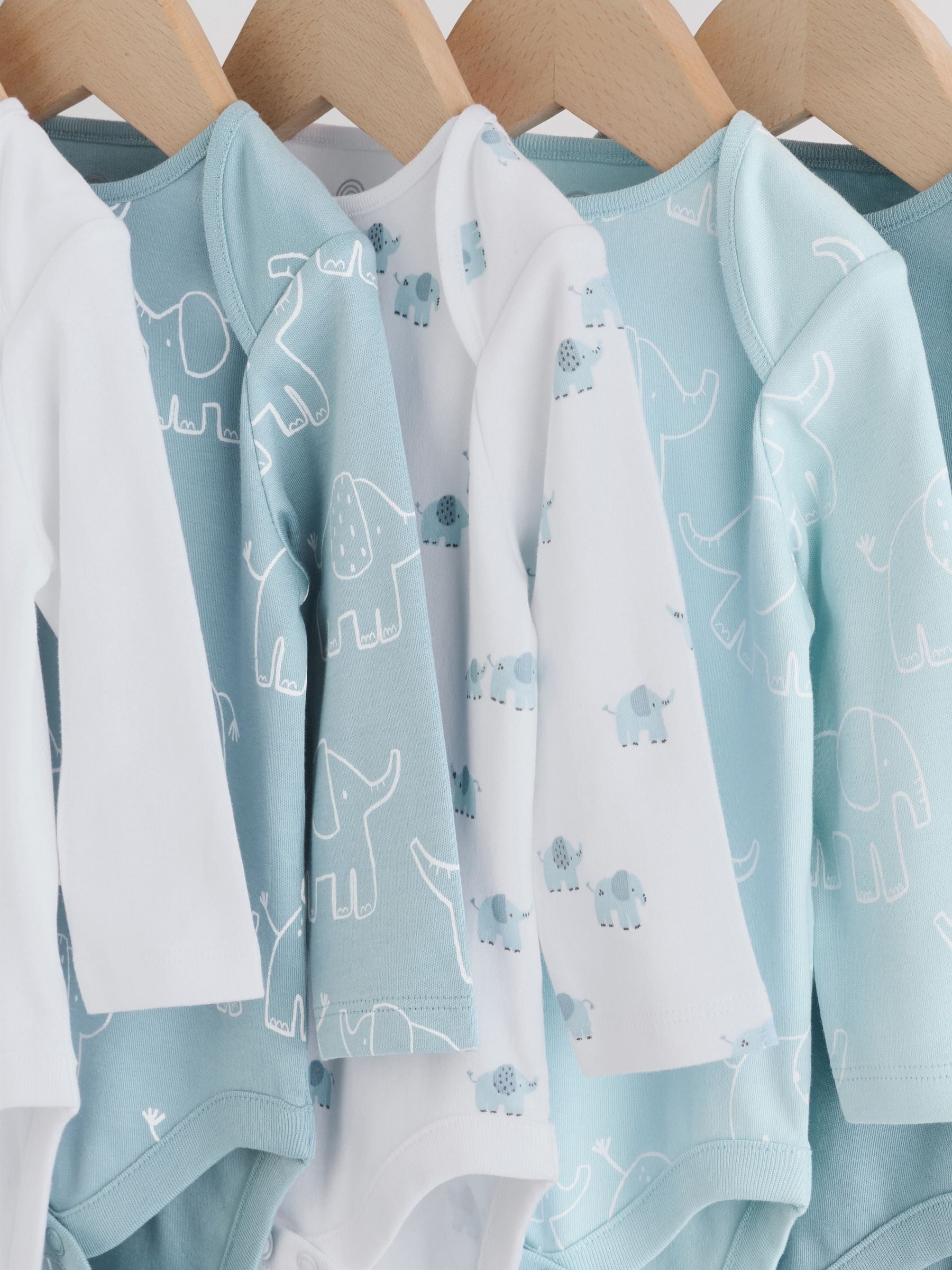 Blauw - Baby Elephant Long Sleeved Bodysuits 5 Pack