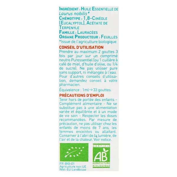 Óleo Essencial de Louro Orgânico Puressentiel 5ml