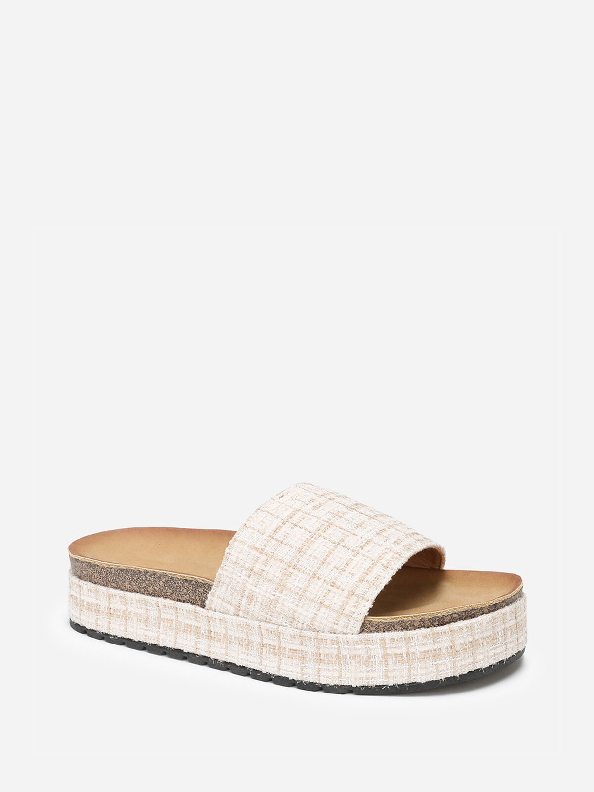 Mules à plateforme en tweed pailleté- Beige