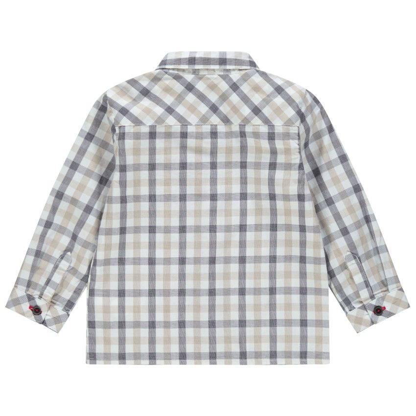 Chemise manches longues à carreeaux à poche print bouledogue - Blanc