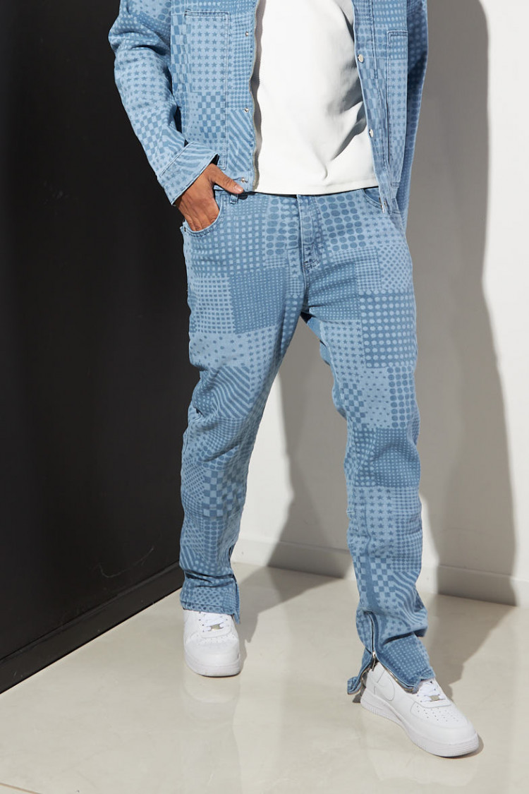 Jean bleu à motifs