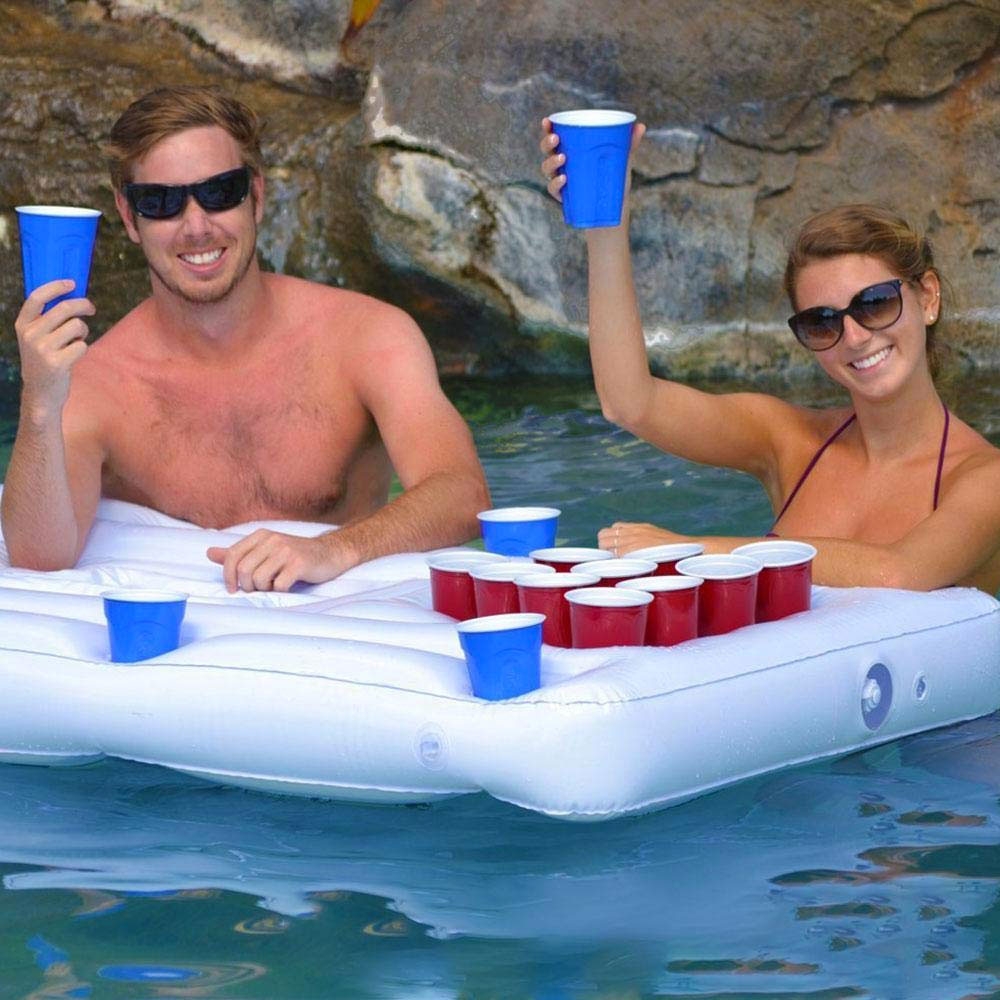 (170cm) Grosse Aufblasbare Bier Pong Wasser Luftmatratze - Weiss
