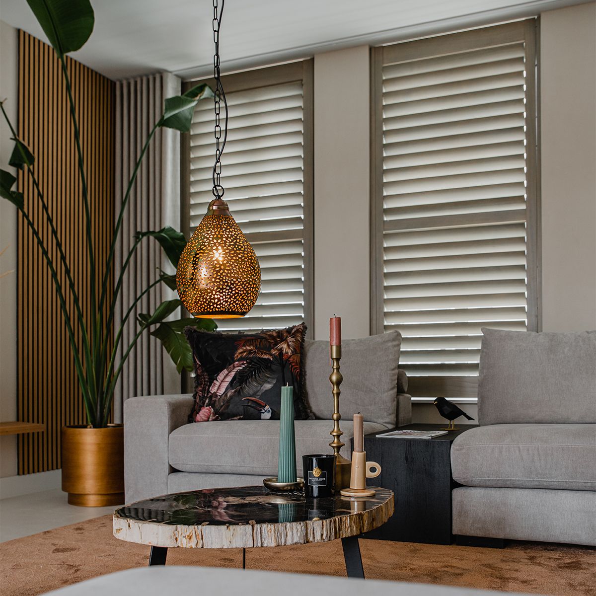 Oosterse hanglamp zwart met koper - Maru 5