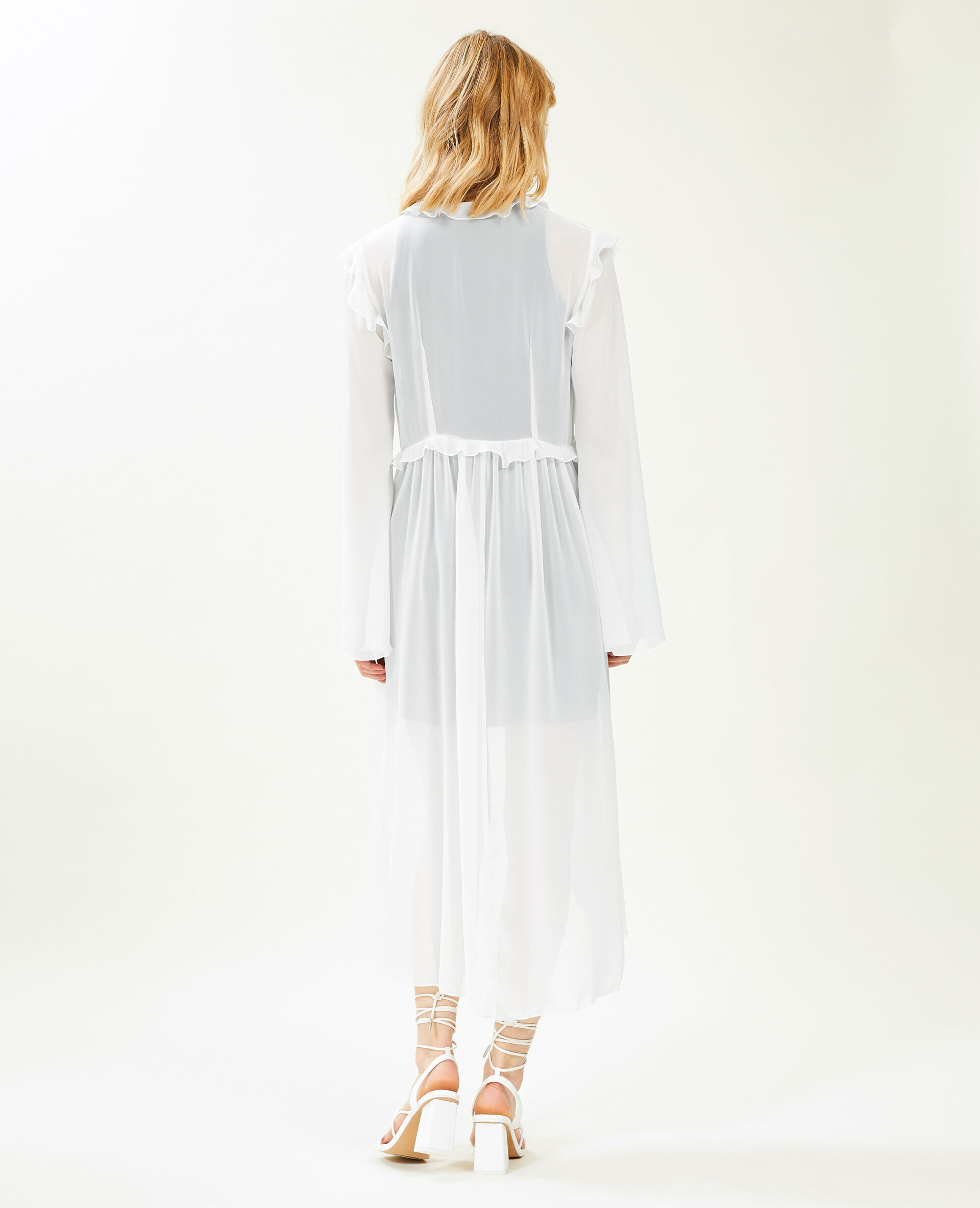 Longue blouse transparente avec volants - Blanc