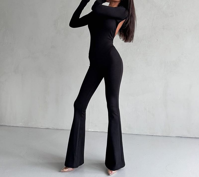 SugaSaurus - Lange mouwen jumpsuit met ronde hals en effen kleur