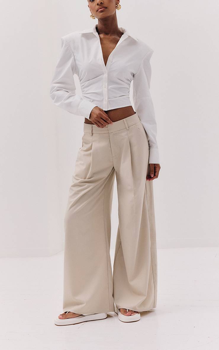 Ecru Pantalon Large Tissé À Double Pli