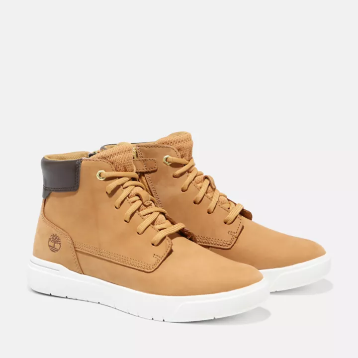 Bota infantil Seneca Bay de 15 cm com zíper lateral, na cor amarela.