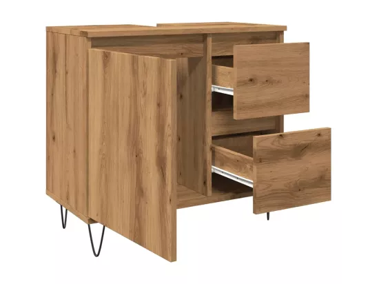 Armoire de lavabo de salle de bain chêne artisanal 65x33x60 cm
