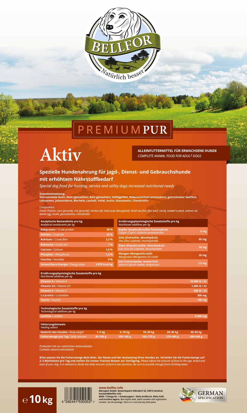 Nourriture pour chiens sans gluten avec poulet et poisson de mer - premium pur aktiv - 10 kg