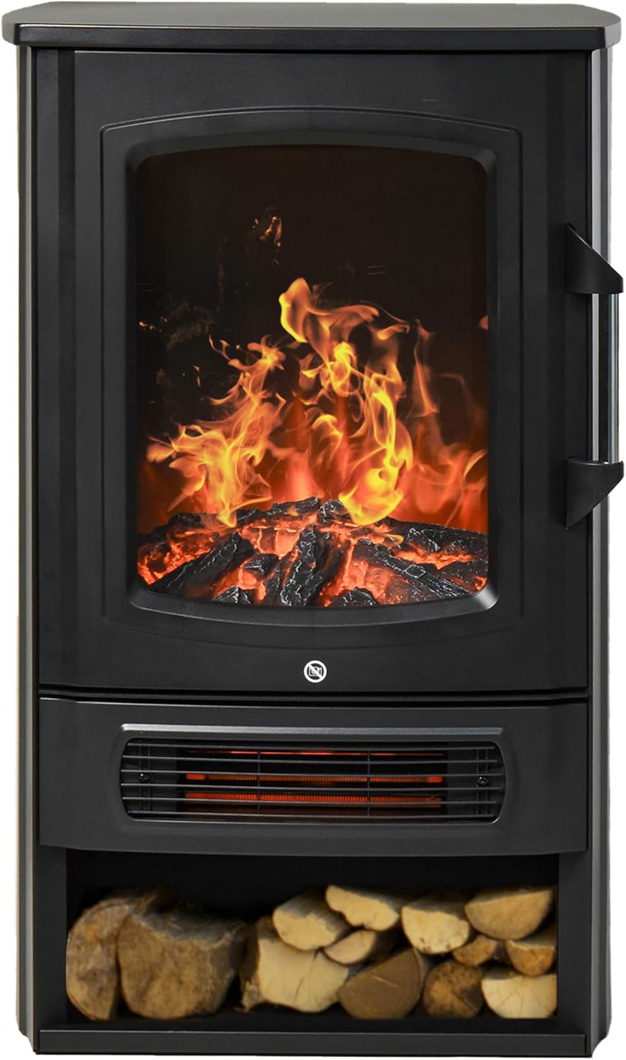 HOMCOM Elektrokamin mit Heizung, elektrischer Kamin mit LED Flammeneffekt, 1000 W/2000 W Dekokamin mit Thermostat, elektrisch Kaminfeuer Kaminofen, Schwarz