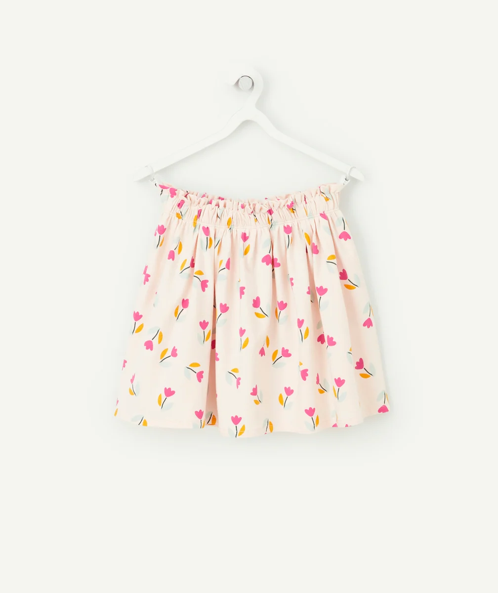 JUPE TOURNANTE FILLE ROSE AVEC FLEURS IMPRIMÉES