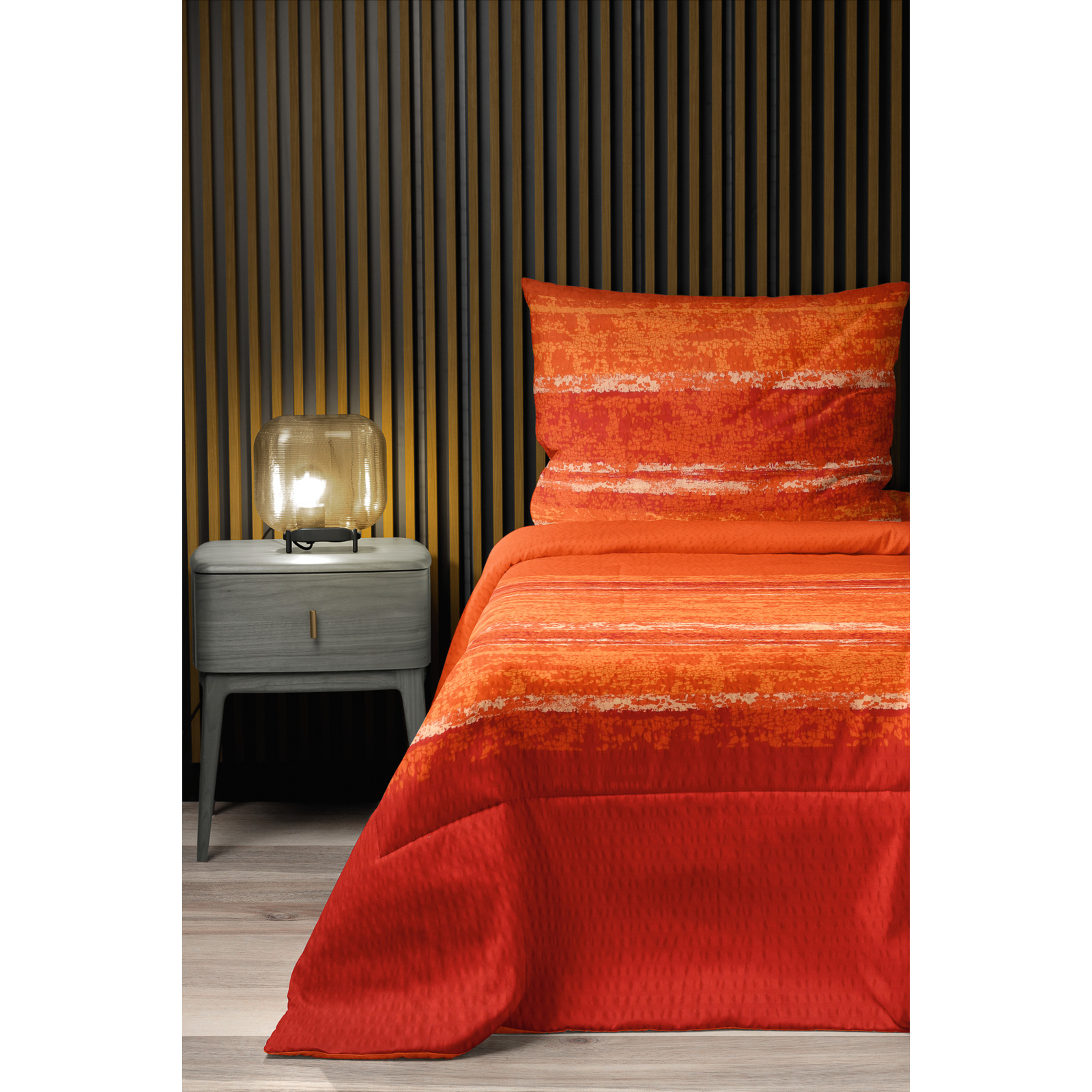 Bettwäsche Microfaser Seersucker bedruckt orange 160x210 65x100 Bettanzug Nord