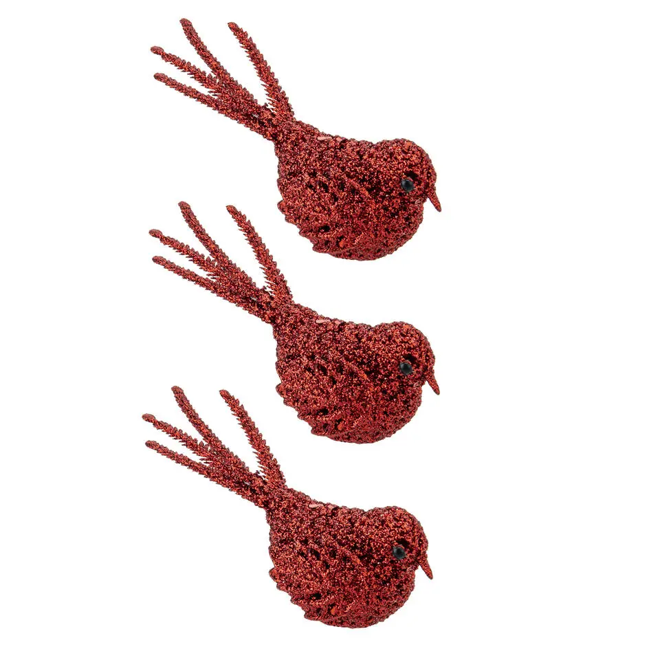 Cosy @ Home Kersthangers - vogel - rood - 3 stuks - 16 cm