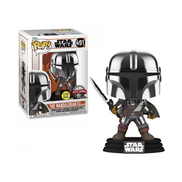 Funko POP! Star Wars: The Mandalorian - The Mandalorian with Darksaber (Special Edition & Glows in the Dark) #491