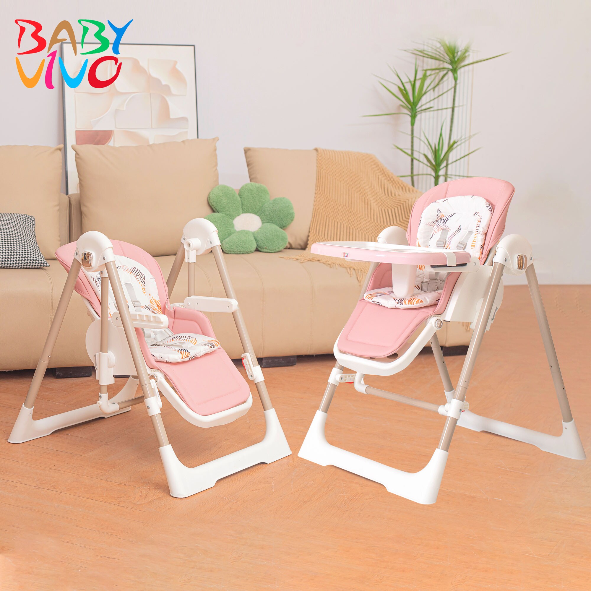 Baby Vivo 3in1 Kinderhochstuhl / Babywippe höhenverstellbar für Kinder - Lulu in Rosa